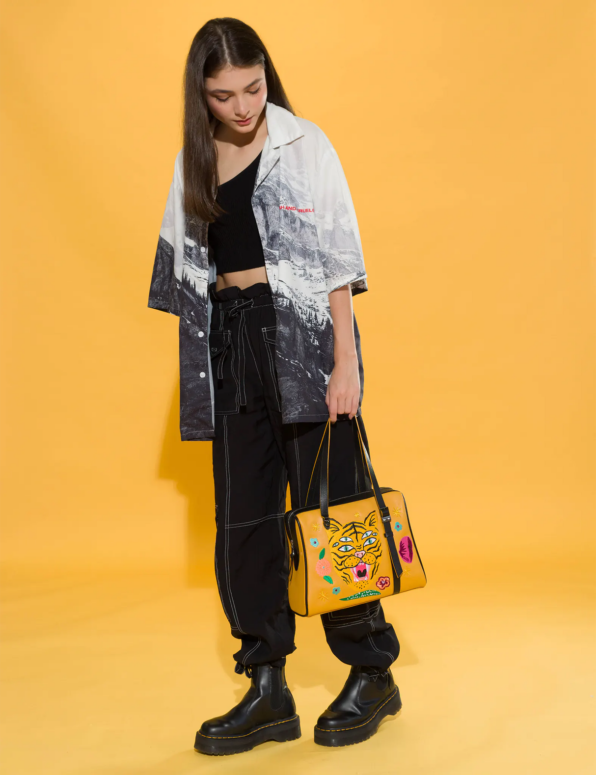 Esther Golden Glow Satchel Bag - Happy Tiger Embroidery