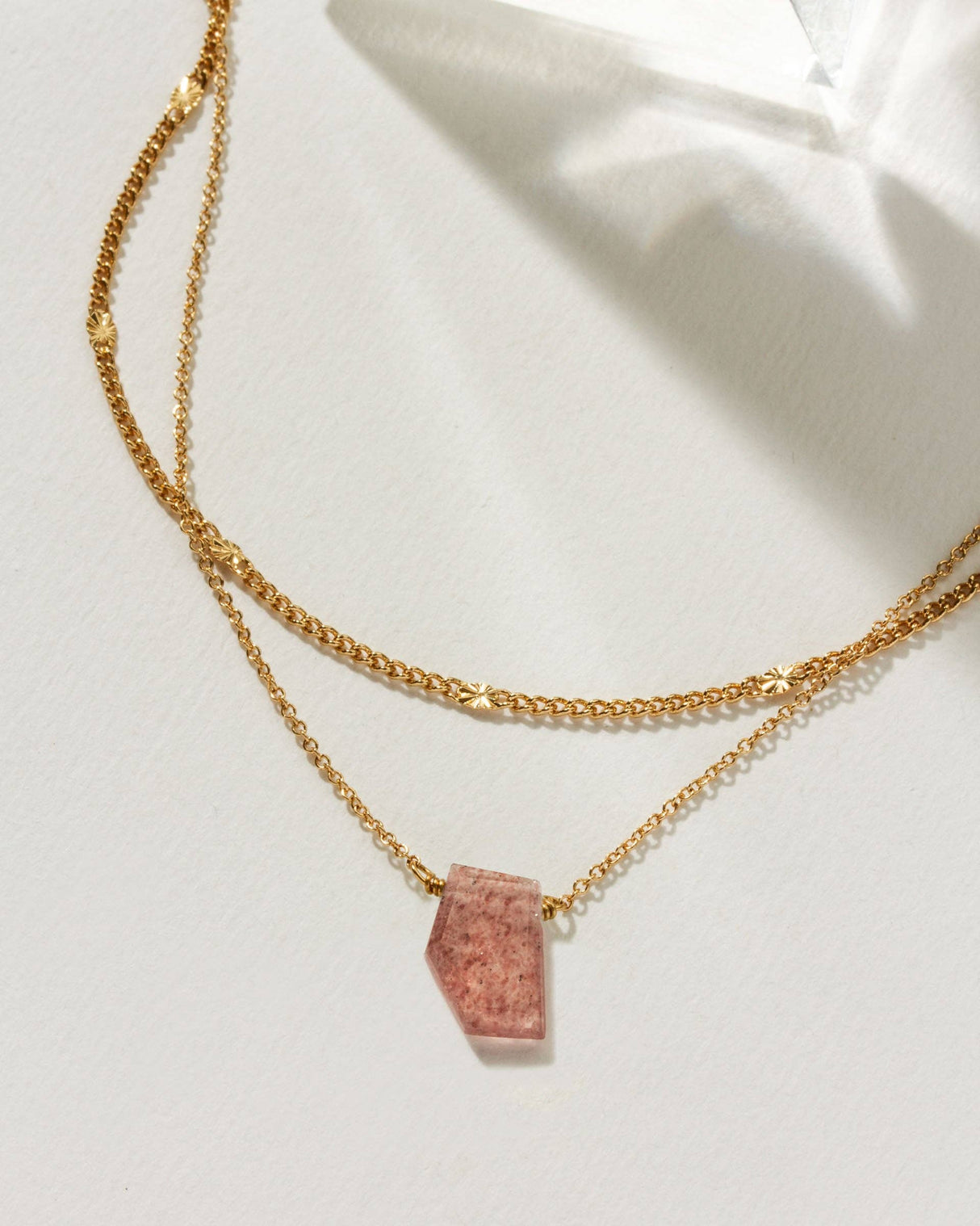 Aura Slice Gemstone Necklace - Strawberry Quartz