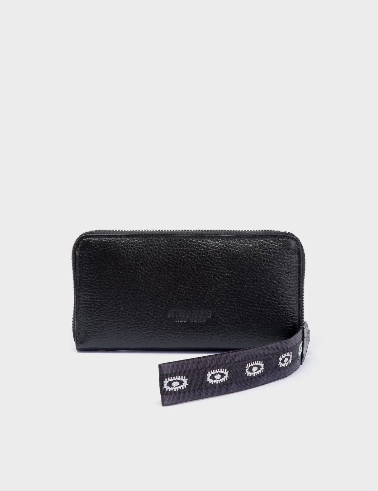 Francis Black Leather Wallet - Vintage Bloom Embroidery