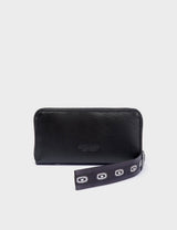 Francis Black Leather Wallet - Vintage Bloom Embroidery