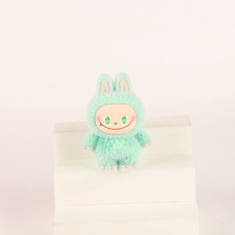 Flocked Mini Labubu Figurines Colorful Gradient Desk Toys