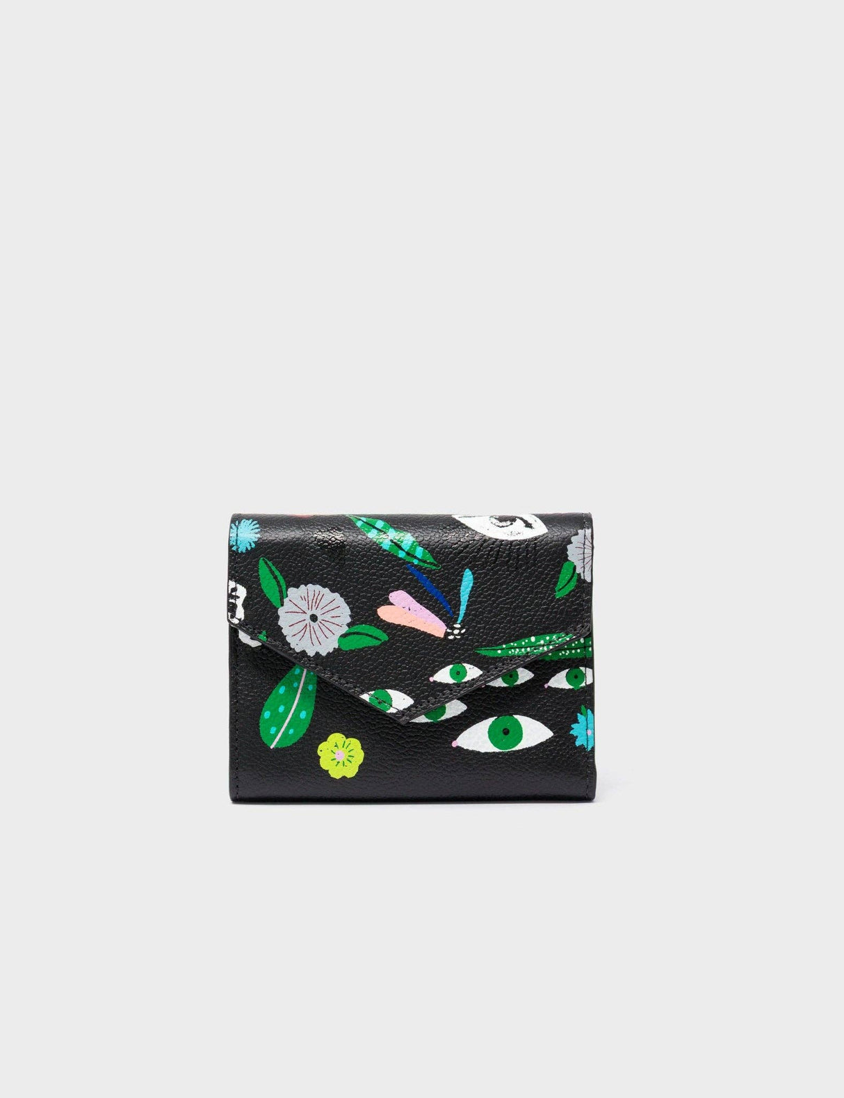 Fiona Black Leather Wallet - Floral Fall Embroidery