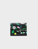 Fiona Black Leather Wallet - Floral Fall Embroidery