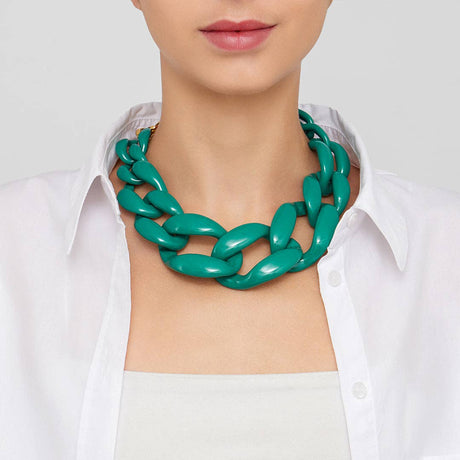 Oversized Turquoise Curb Chain Necklace