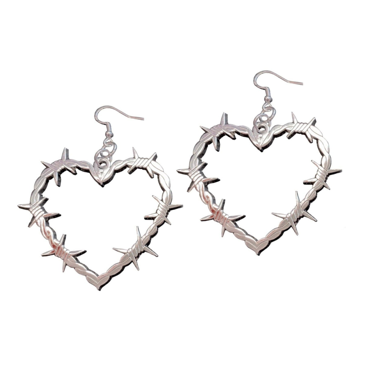Barbed Wire Heart Earrings - Silver