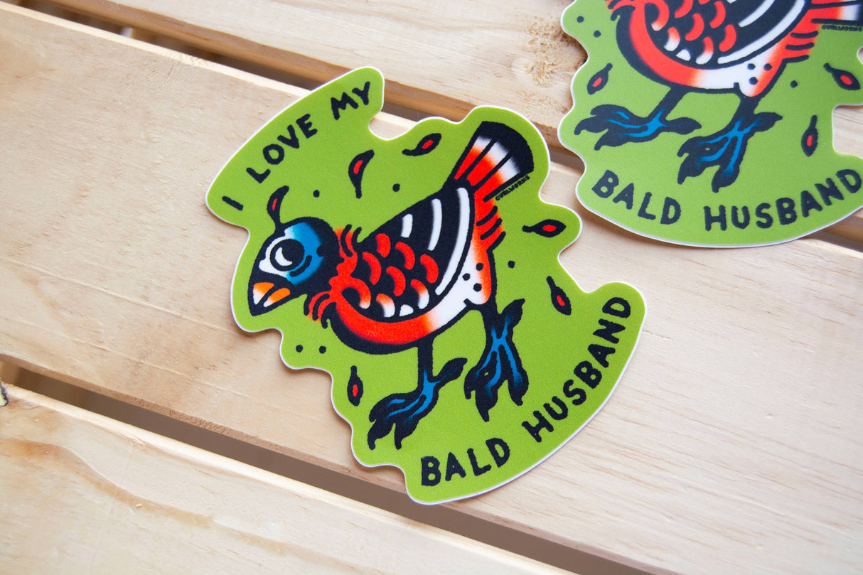 I Love My Bald Husband Cardinal  - 3" Vinyl Sticker