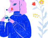 Art Print: Poodle Drinking Tea By Sarah Walsh