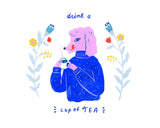 Art Print: Poodle Drinking Tea By Sarah Walsh