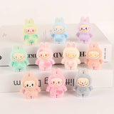 Flocked Mini Labubu Figurines Colorful Gradient Desk Toys