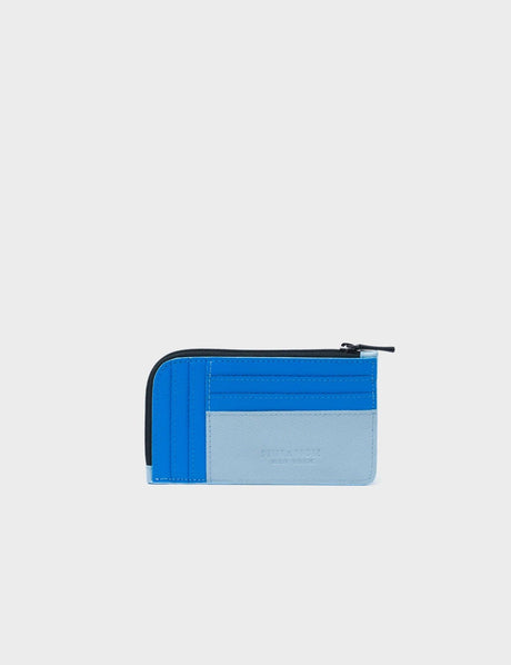 Fausto Splish Splash Blue Leather Zip-around Cardholder - Floral Embroidery
