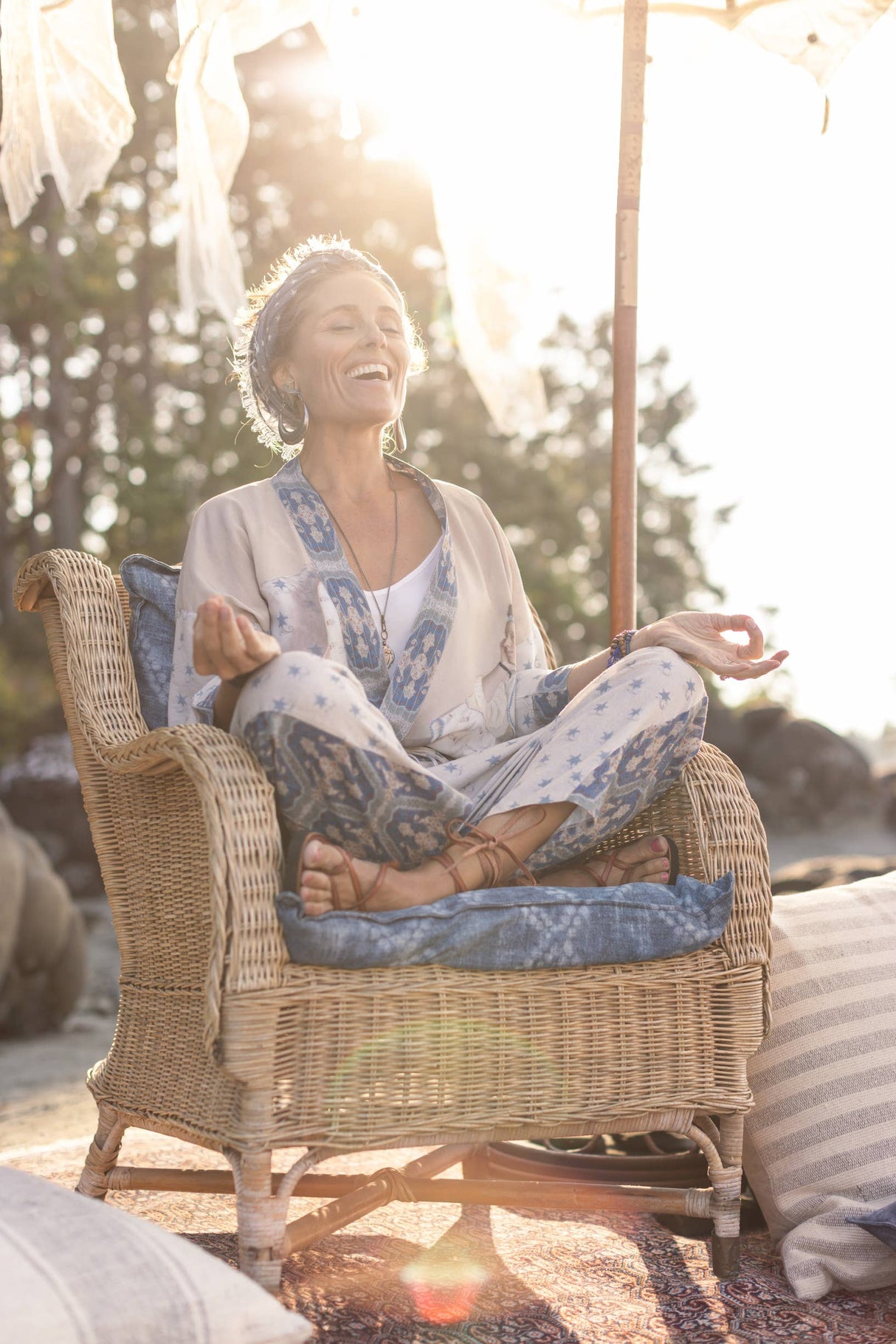 Head In The Clouds Boho Linen Print Cropped Artist Pants