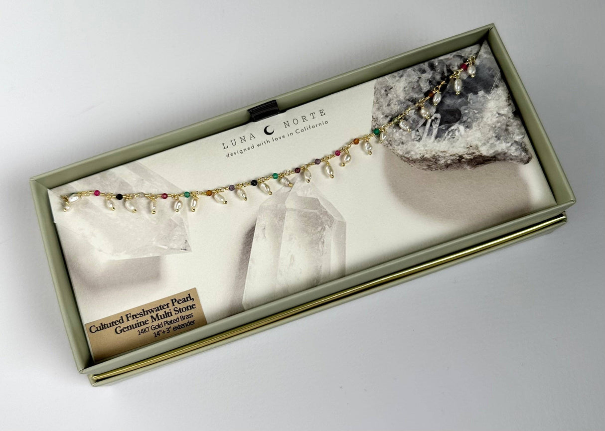 Lily of the Valley Collar Necklace - Genuine Multistone & Pe