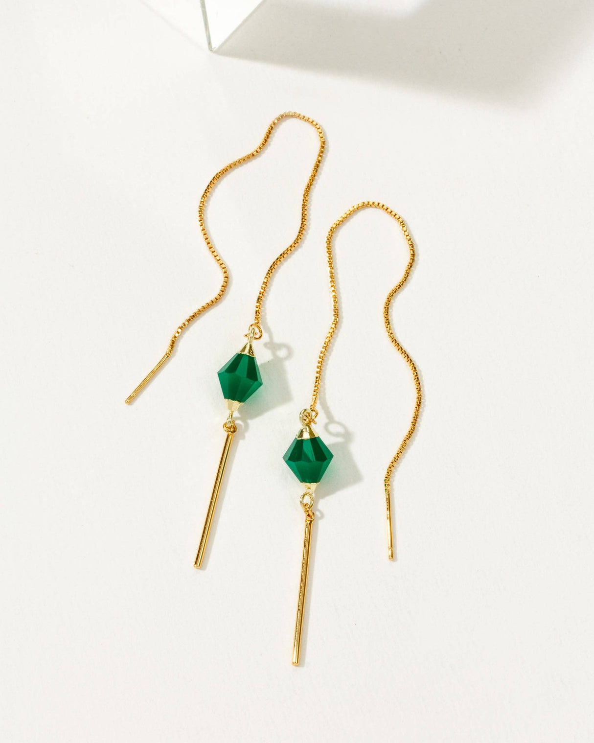 Green Chalcedony Pendulum Threader Earrings 14kgp