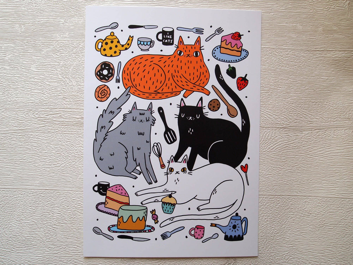 Kitchen Cats A4 Art Print