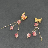 Lily of The Valley Fringe Butterfly Post Earrings