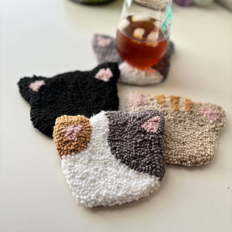 Patchwork Cat Coaster Hand Tufted Mug Rug