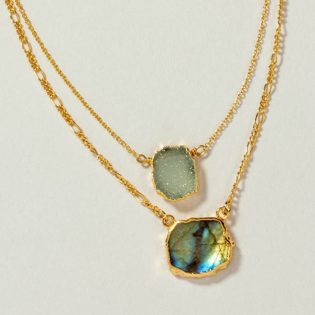 Power of Two Necklace Set - Druzy Quartz & Labradorite