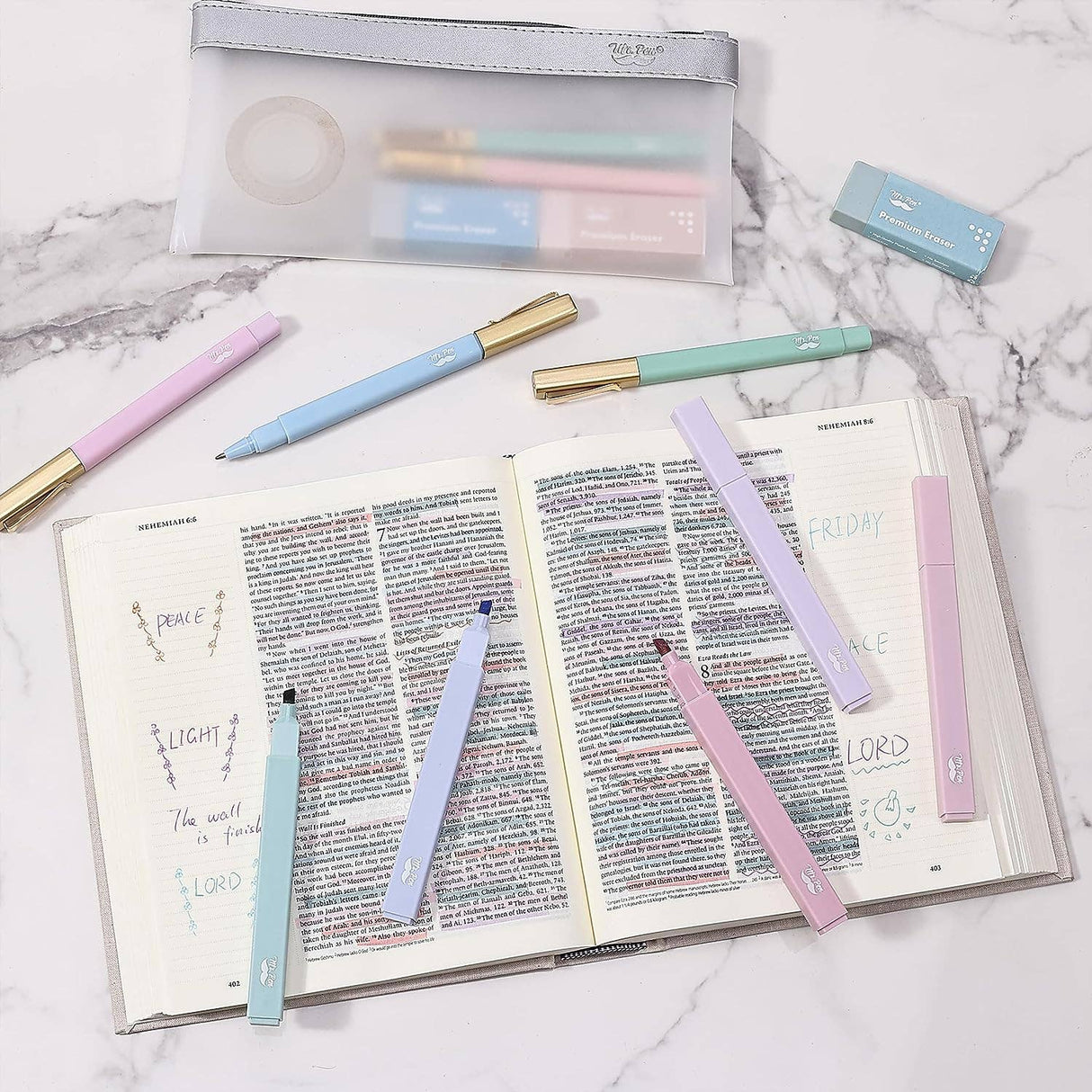 Aesthetic No Bleed Highlighters & Pens - 12 Pack