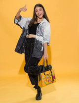 Esther Golden Glow Satchel Bag - Happy Tiger Embroidery