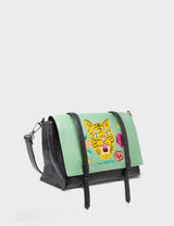Victor Basil Green Reversible Small Messenger Bag - Happy Tiger Design 