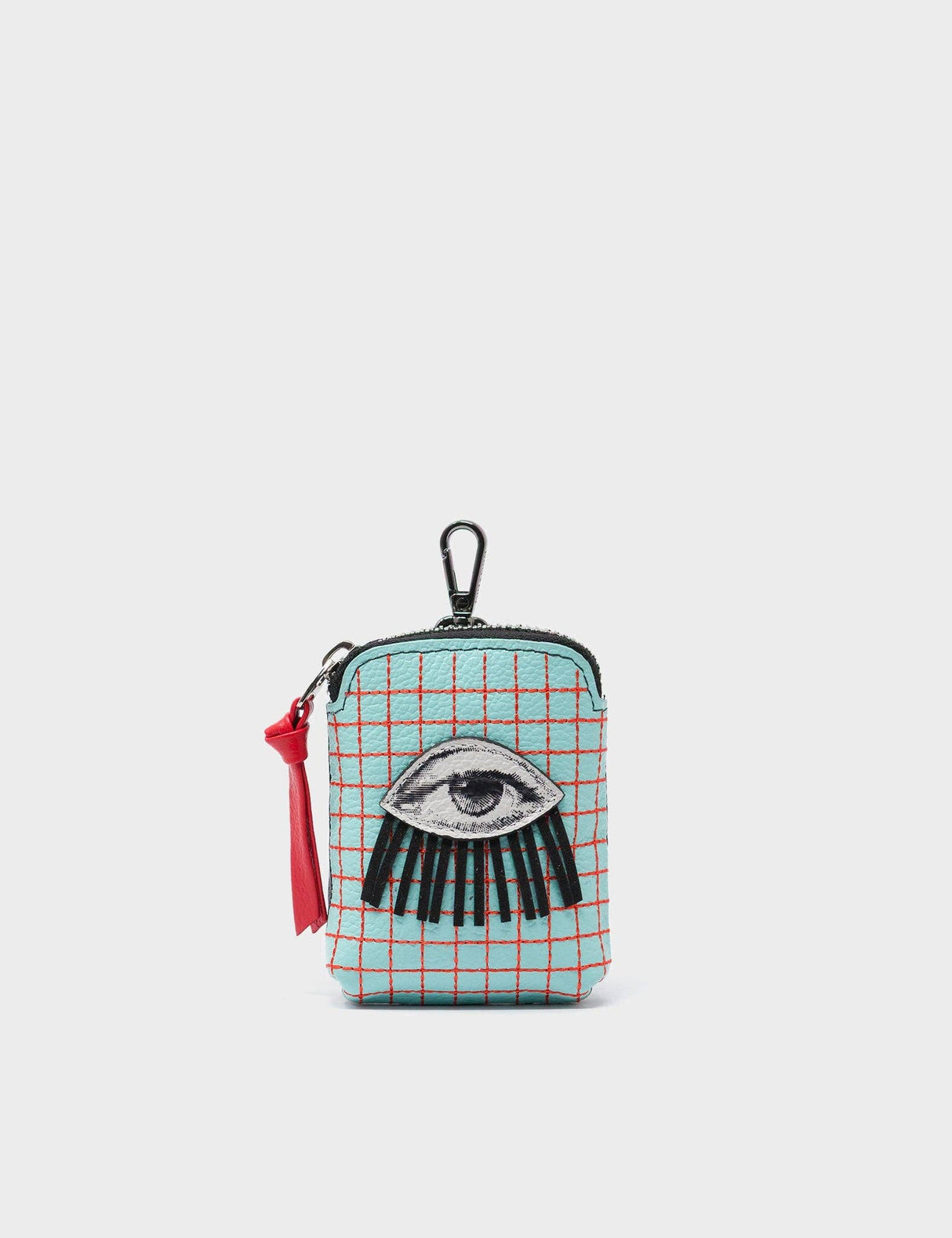 Florence Pouch Charm - Eggshell Blue Leather Keychain Eye Applique