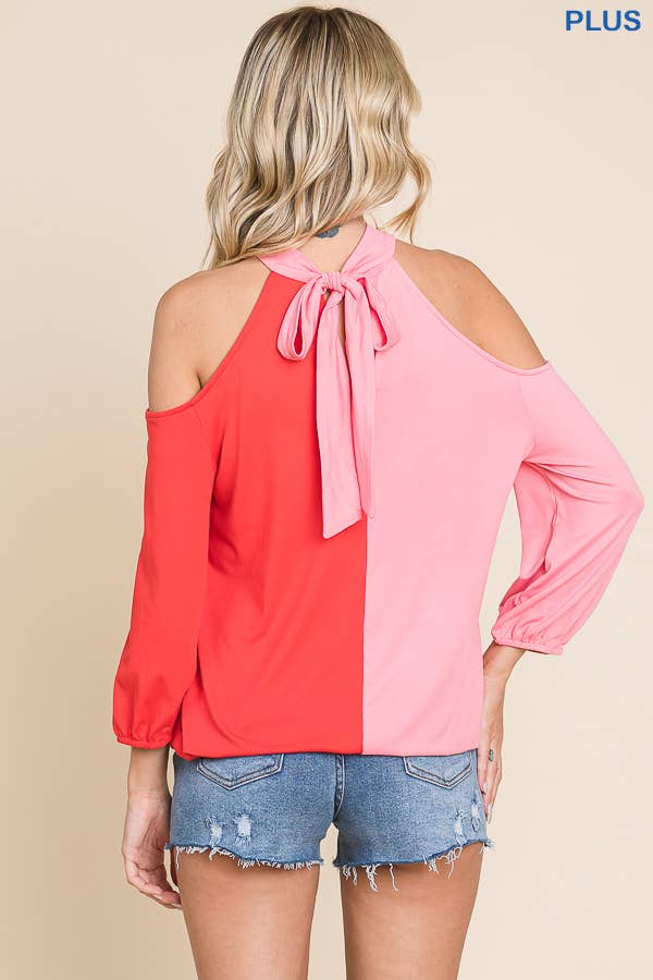 Cold Shoulder Color Block Top