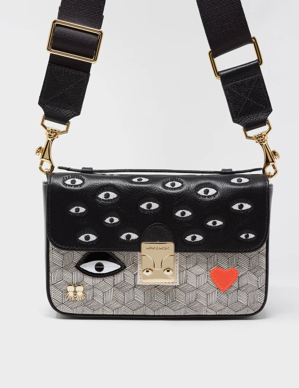 Amantis Black Leather Crossbody Mini Handbag - Tiger and Snake Design