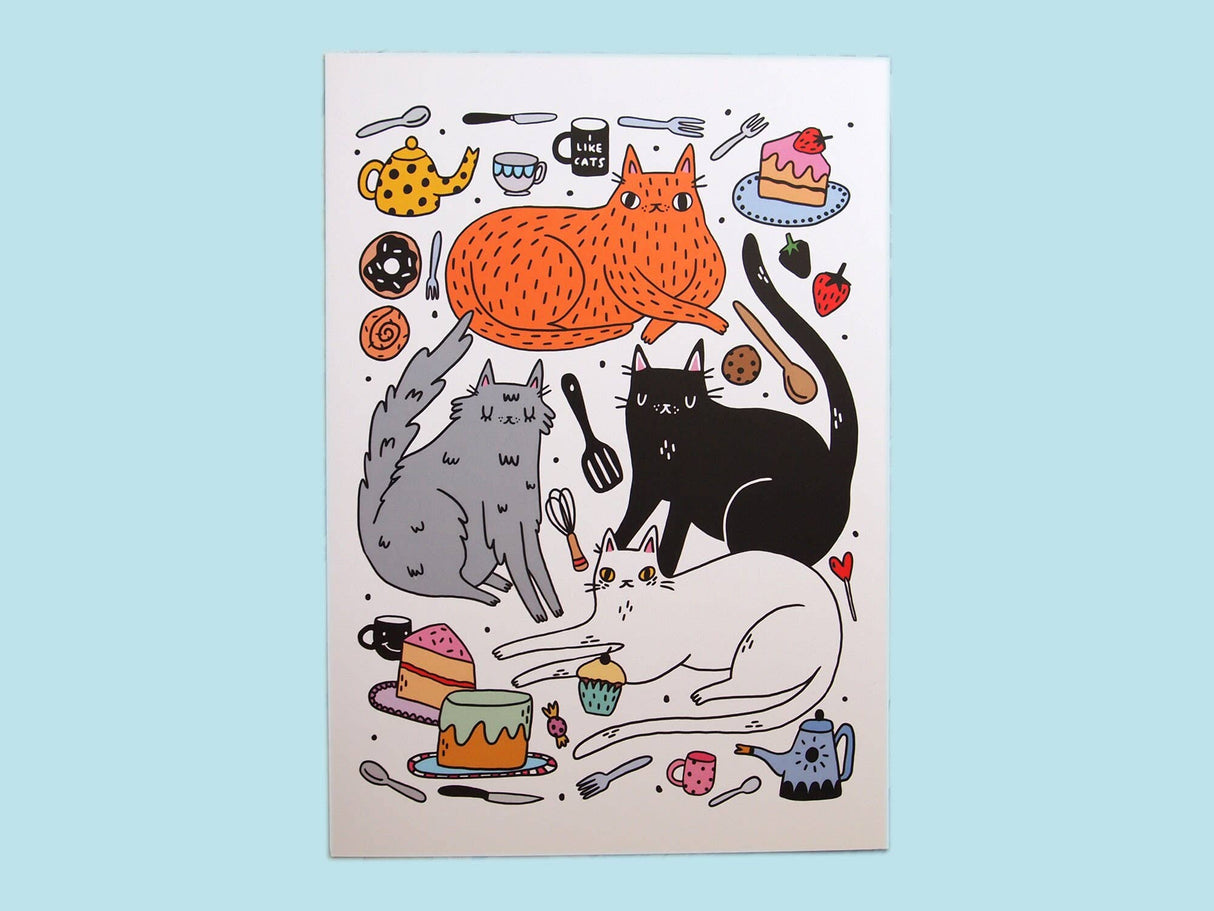 Kitchen Cats A4 Art Print
