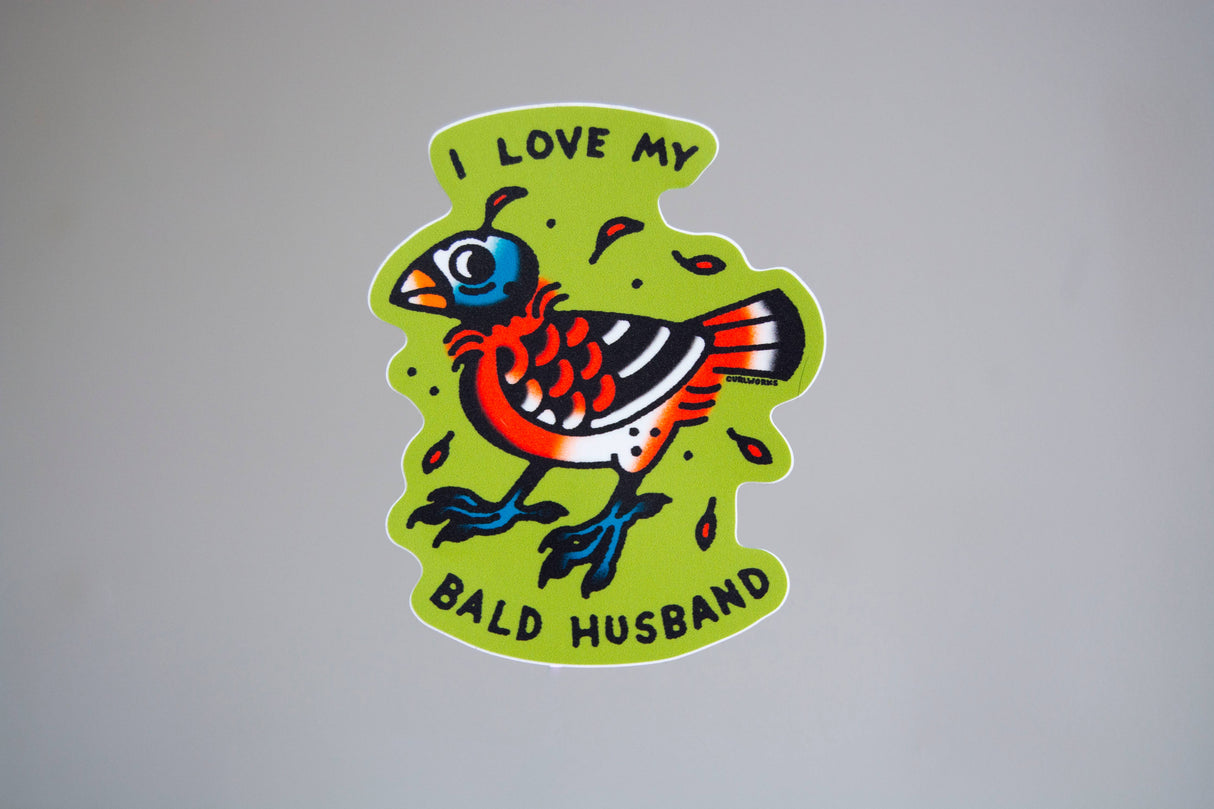 I Love My Bald Husband Cardinal  - 3" Vinyl Sticker