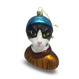 Tuxedo Cat with a Pearl Earring Glass Ornament