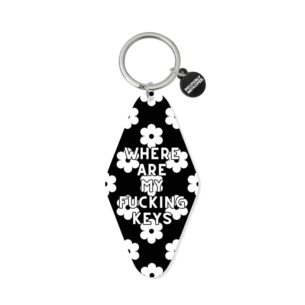Printed Keychain Black Floral Where Are My Fucking Keys