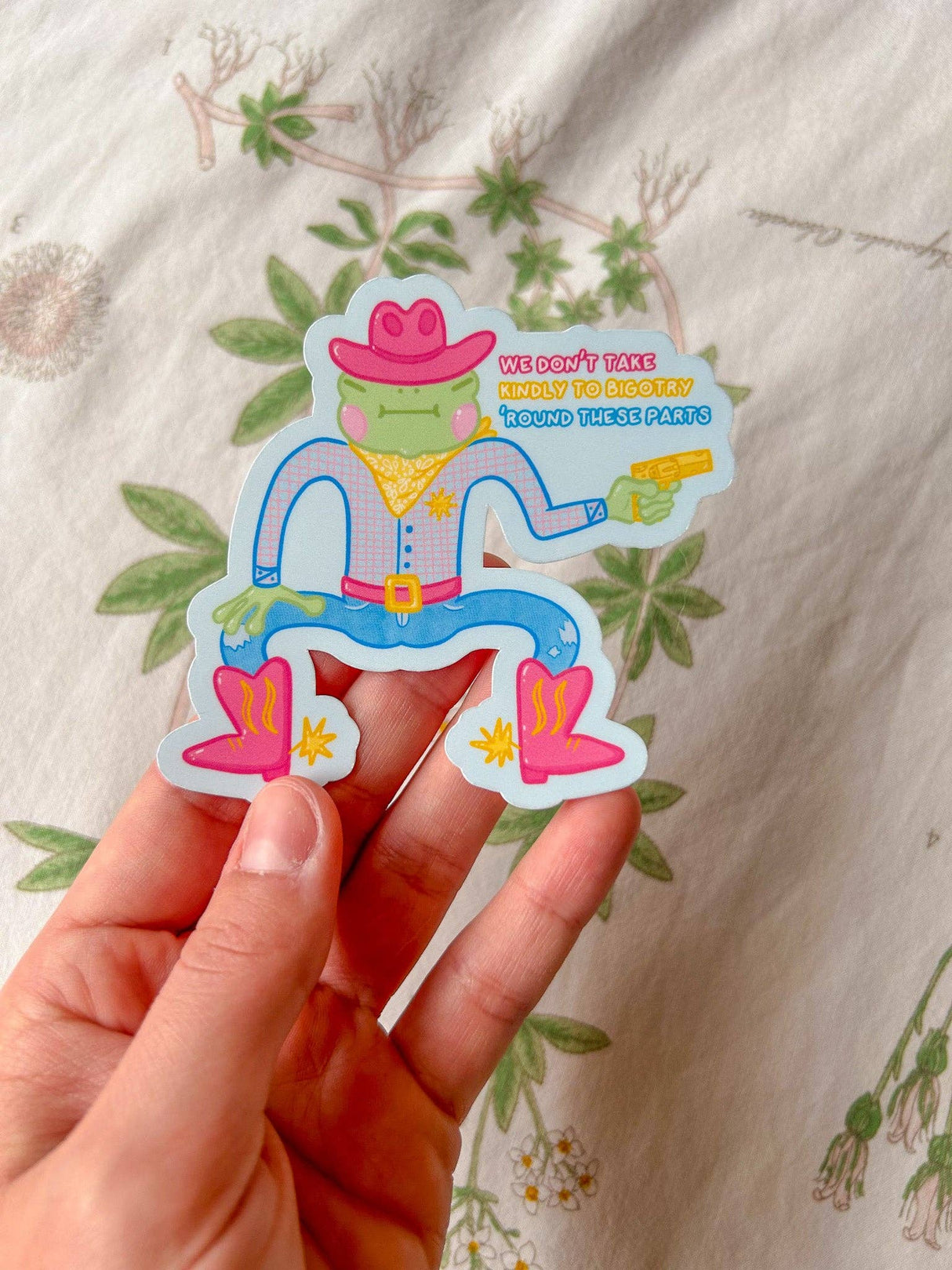 Pride Cowboy Frogs | We Don't Take Kindly to Bigotry Sticker