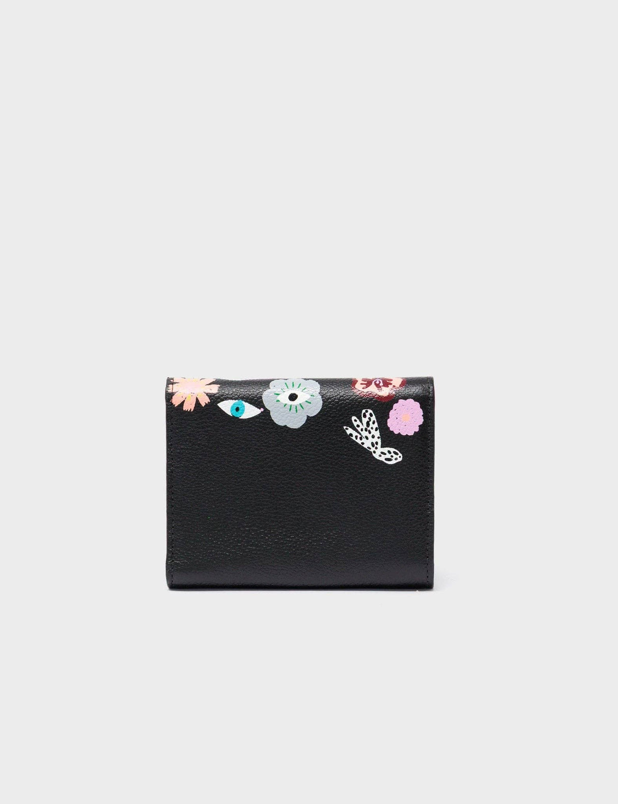 Fiona Black Leather Wallet - Floral Fall Embroidery