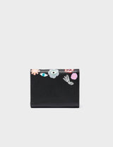 Fiona Black Leather Wallet - Floral Fall Embroidery