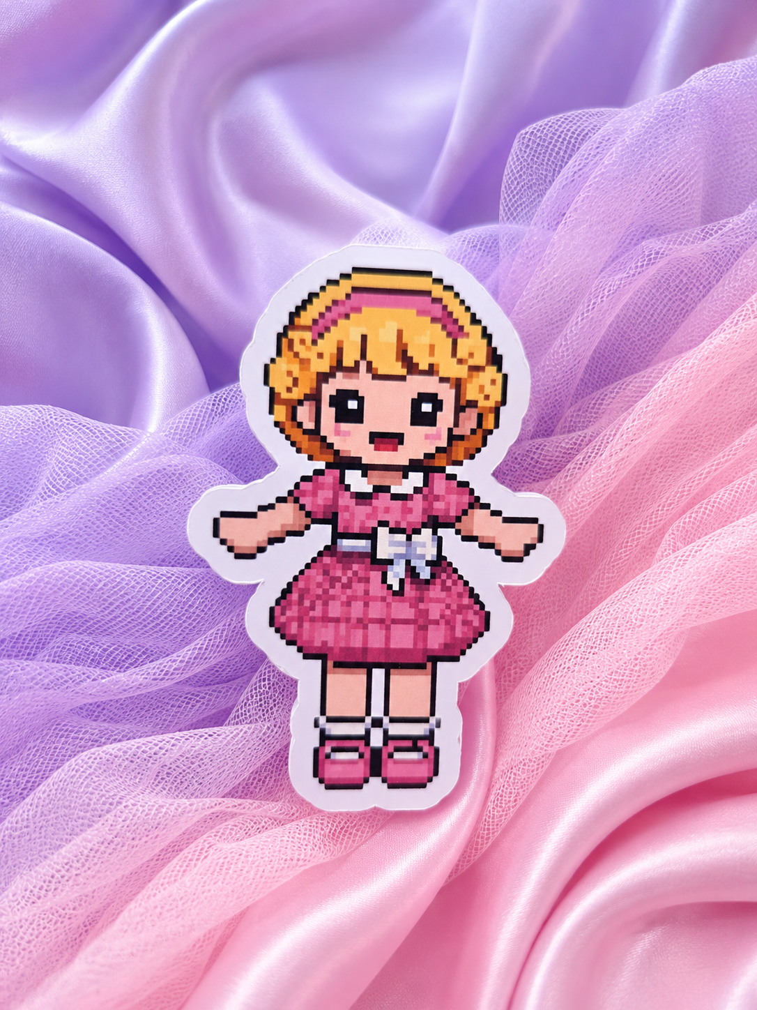 Polly Pixel (Hot Pink Plaid) Vinyl Sticker