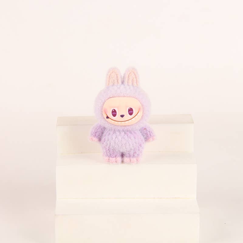 Flocked Mini Labubu Figurines Colorful Gradient Desk Toys