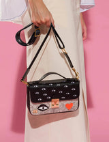 Amantis Black Leather Crossbody Mini Handbag - Tiger and Snake Design