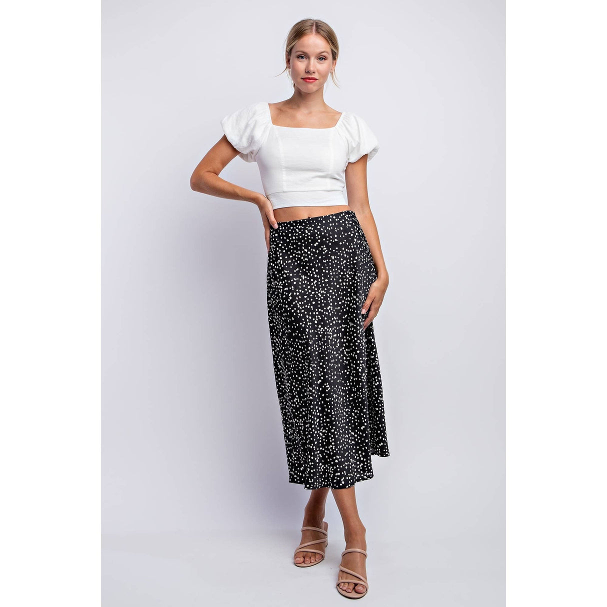 Satin Midi Dot Skirt