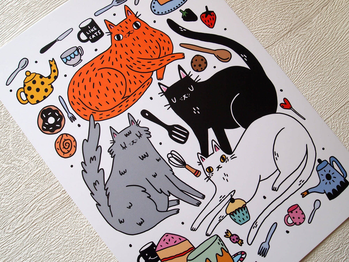 Kitchen Cats A4 Art Print