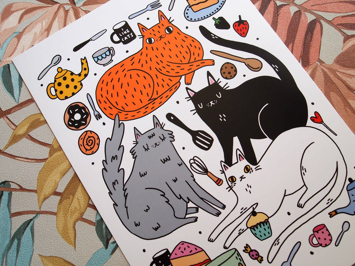 Kitchen Cats A4 Art Print