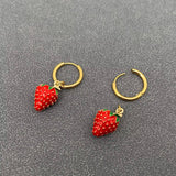 Strawberry Charm 18K Gold Plated SS Huggie Earrings - FGS