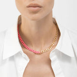 Neon Pink + Gold Curb Chain Necklace