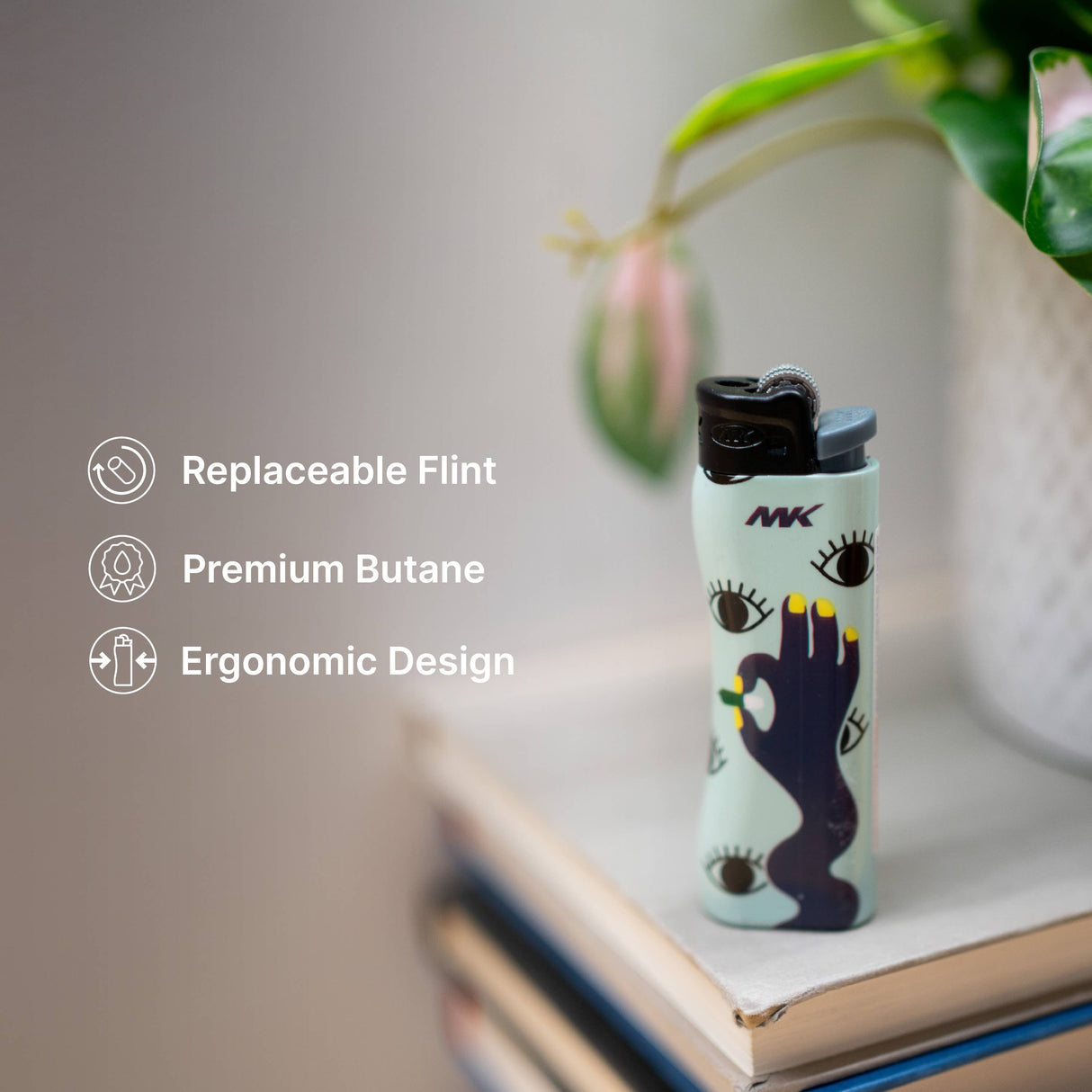 MK Lighter 9G Flint Strike Refillable Lighters Plant-50PC