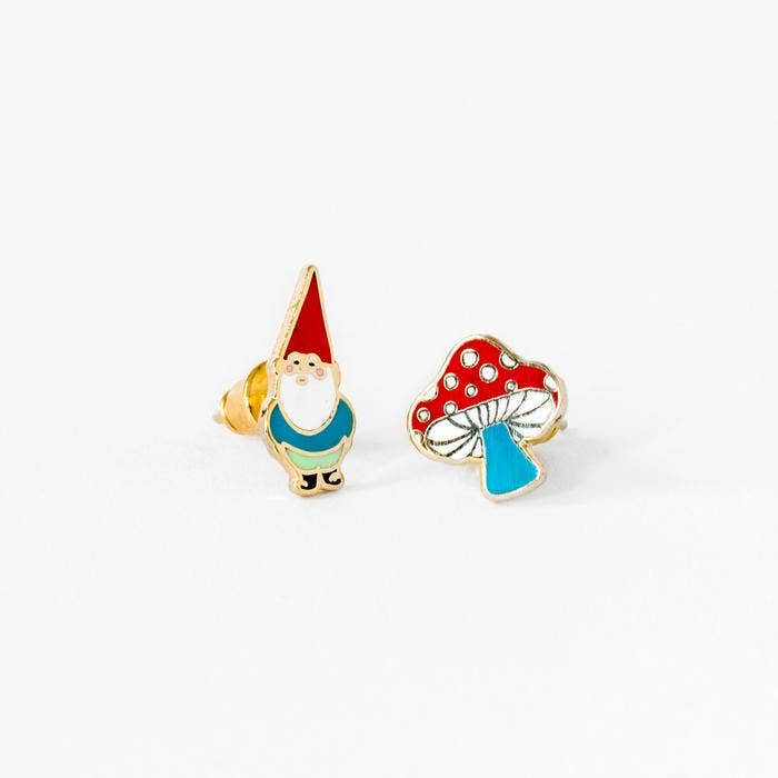 Gnome And Mushroom Earrings [22k Gold Gilded]