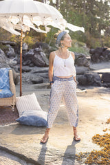 Head In The Clouds Boho Linen Print Cropped Artist Pants