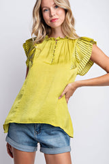 Citron Pleated Sleeve Top